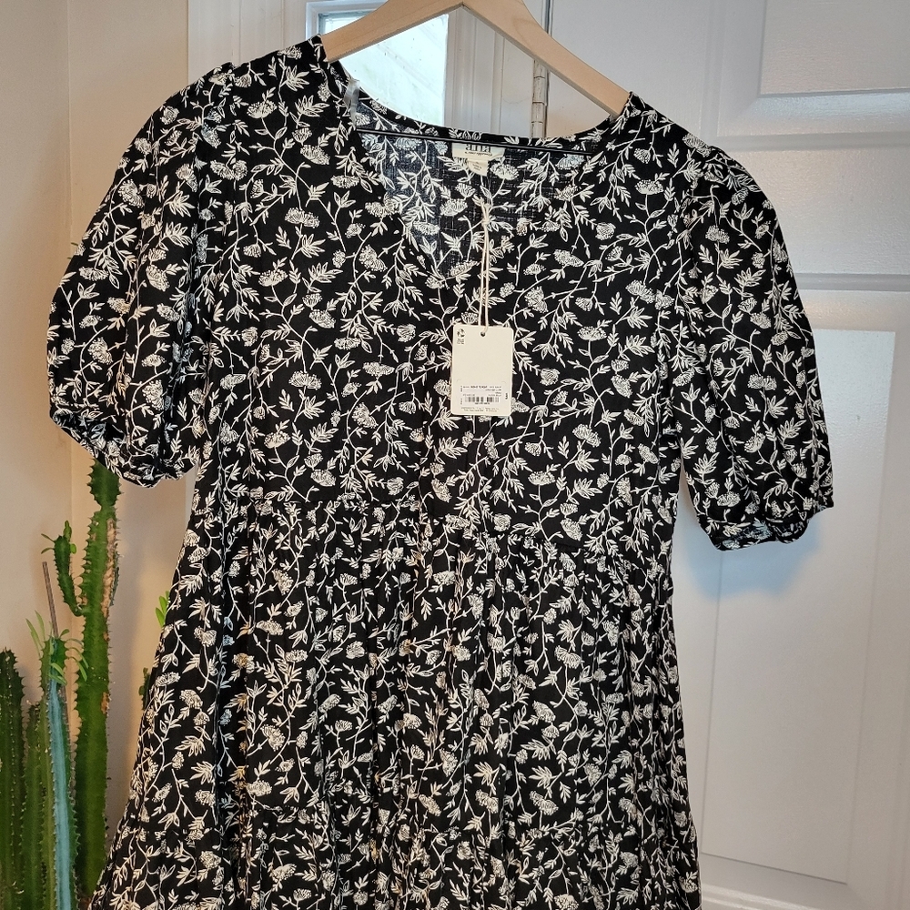 NWT A.N.A Black and White Floral Printed Knee‎ Length 100% Cotton Dress, Size S